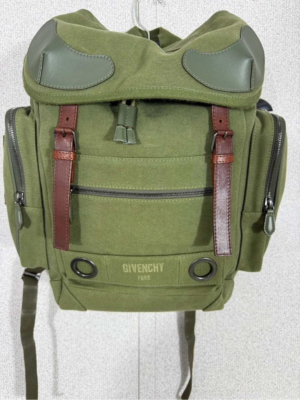 Givenchy Rider Army Green Canvas Leather Military Rucksack Backpack